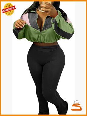 2 Piece Tracksuit Long Sleeve Zip Up Jacket Flared Leggings Jogger Set